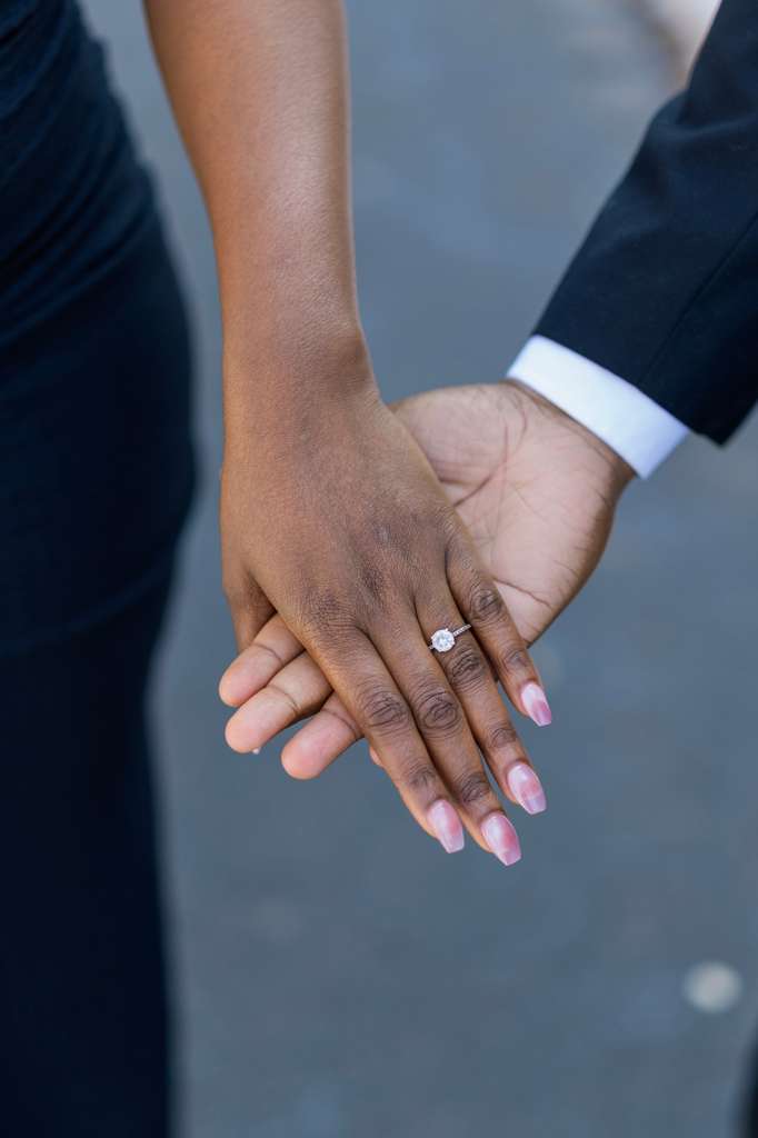Close-up of Valerie and Mitchell laughing
